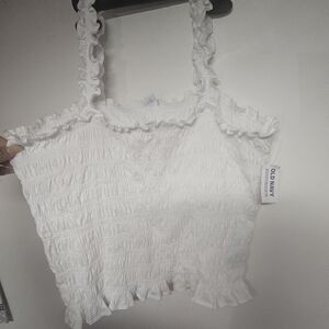 Old Navy Fitted Ruffle Smocked Top White Cotton Size XL
